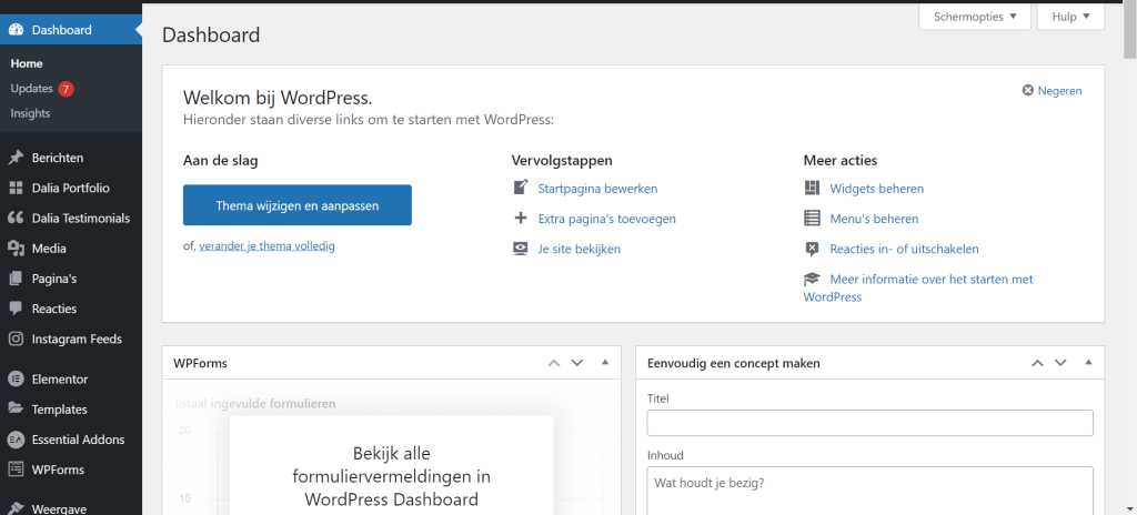 WordPress dashboard